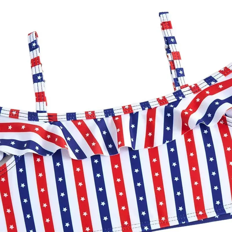 Factory Baby Girl One Pieces Bikini off-Shoulder Ruffle Bathing Suit Striped Printed Swimwear