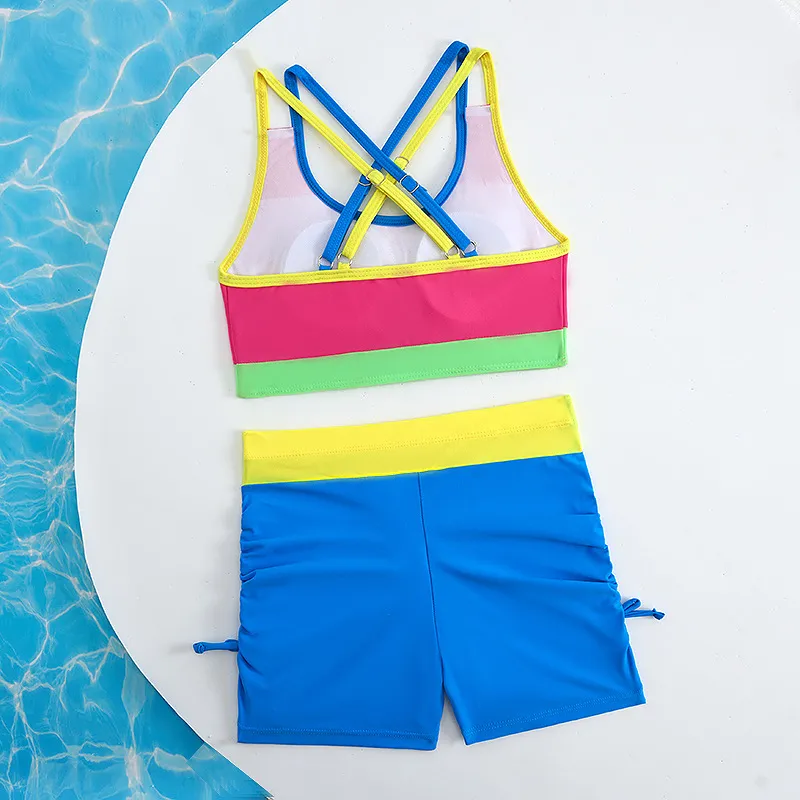 Factory Wholesale Contrast Girl Sport Two Pieces Swimsuit