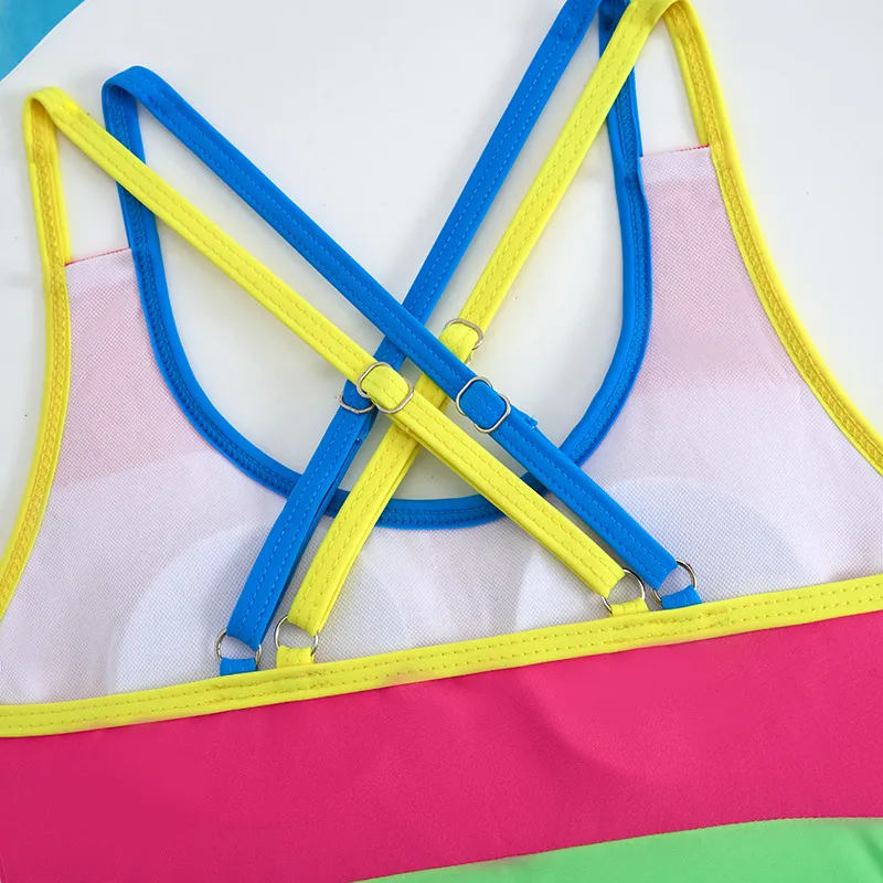 Factory Wholesale Contrast Girl Sport Two Pieces Swimsuit