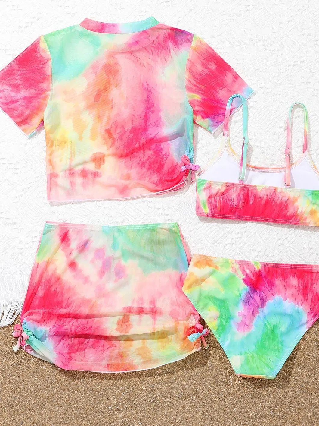 Designer Tie-Dye Colorful Girl Four Pieces Swimsuit with Mini Skirt