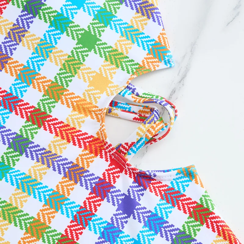 Factory Wholesale Children Colorful Print Cut out Waist One Piece Girl Swimsuit Bathing Suit
