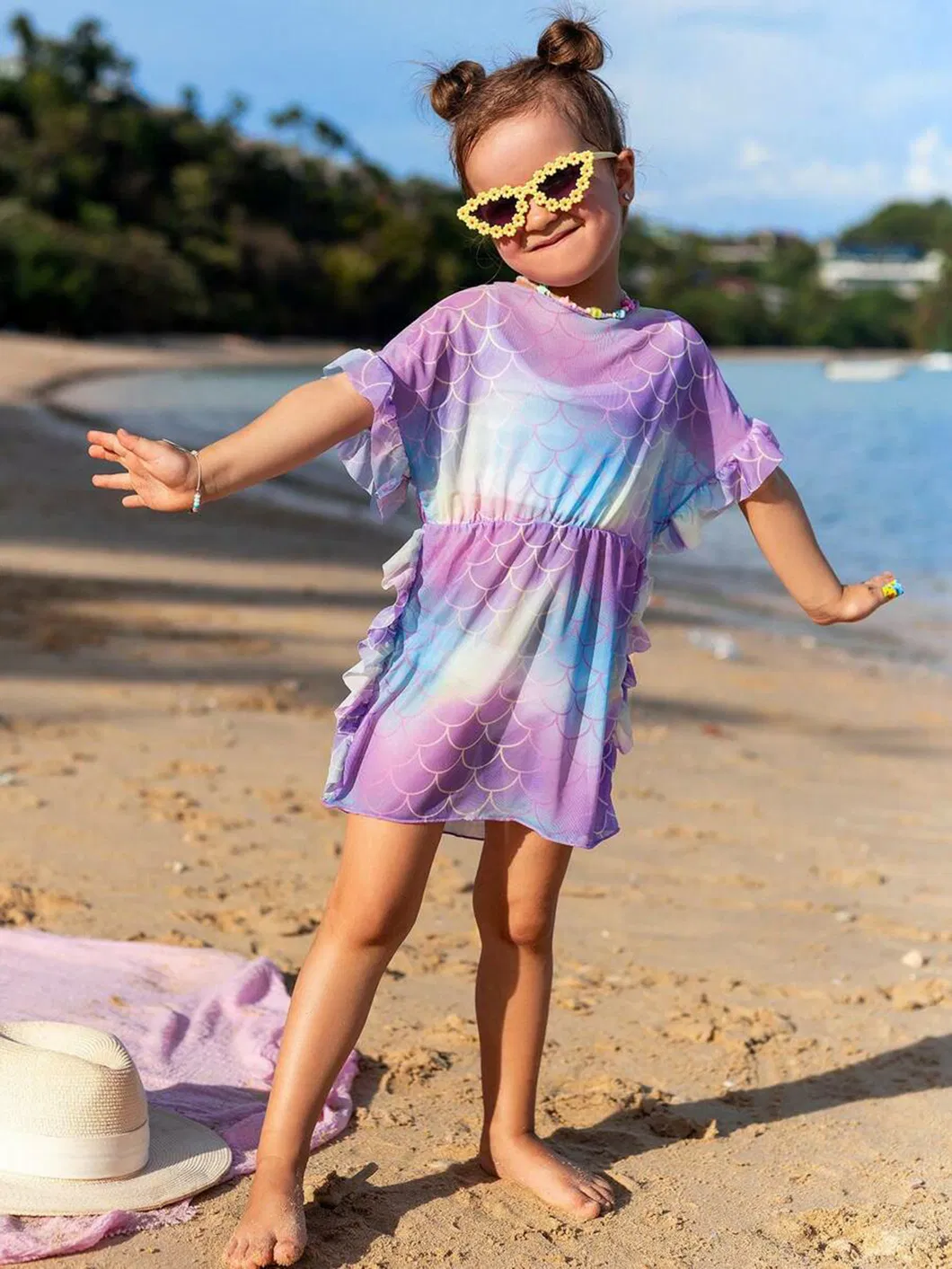 Girl Fish Scale Ruffle Breathable Comfortable High Quality Kids Mesh Summer Clothes Beachwear Swimsuit