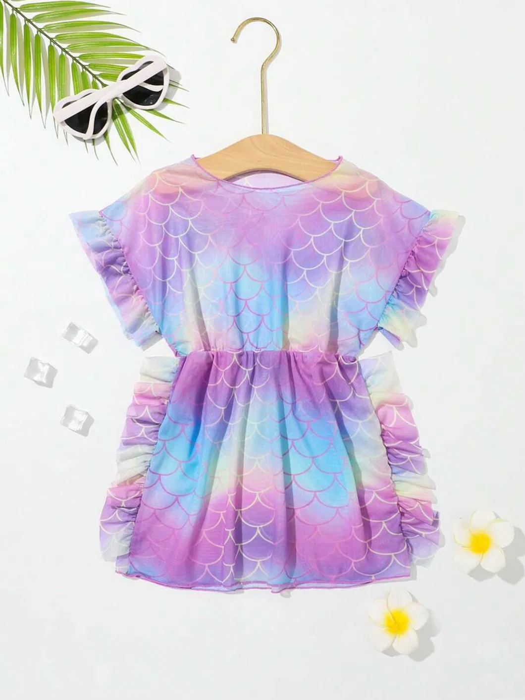 Girl Fish Scale Ruffle Breathable Comfortable High Quality Kids Mesh Summer Clothes Beachwear Swimsuit