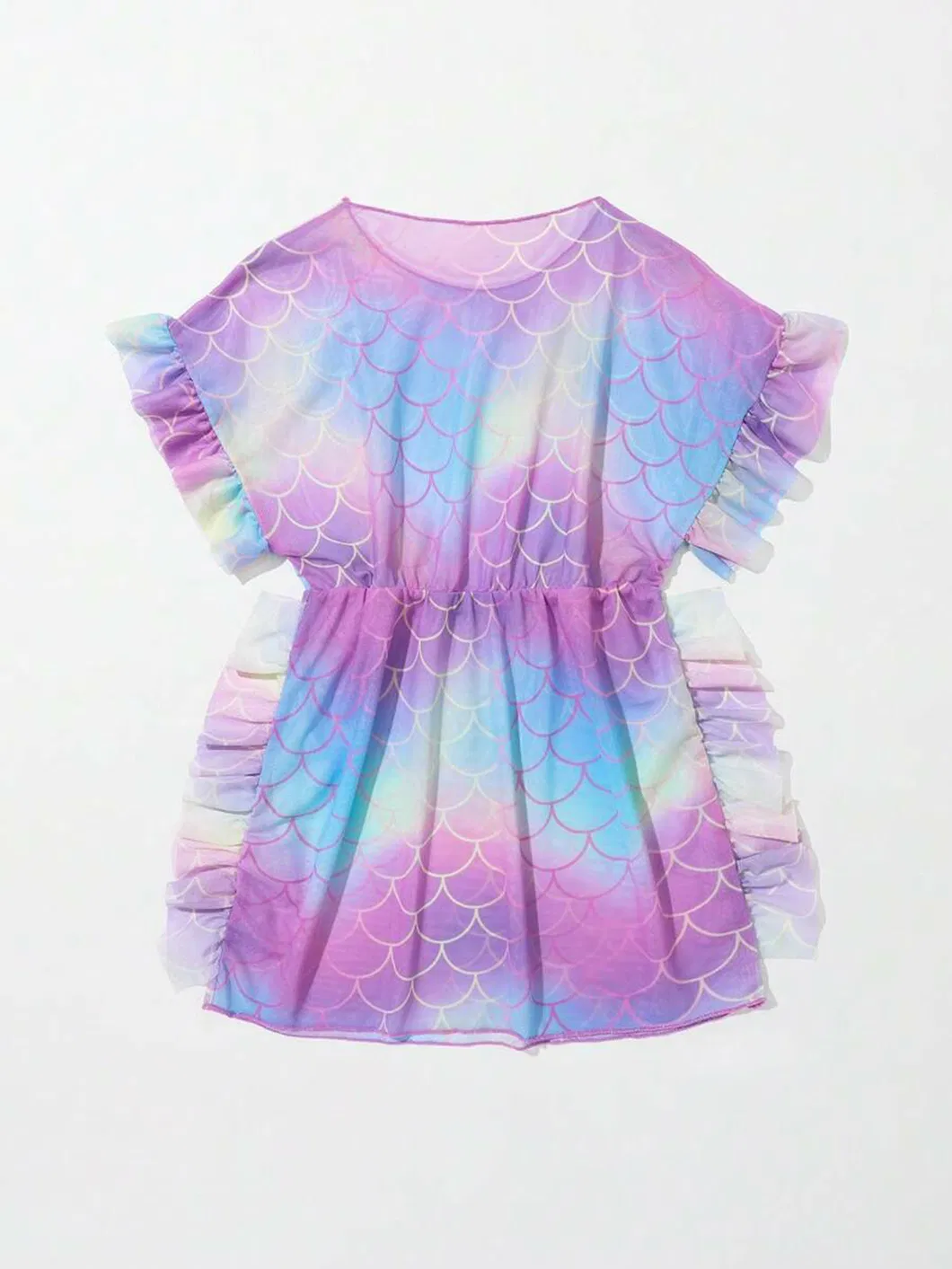 Girl Fish Scale Ruffle Breathable Comfortable High Quality Kids Mesh Summer Clothes Beachwear Swimsuit