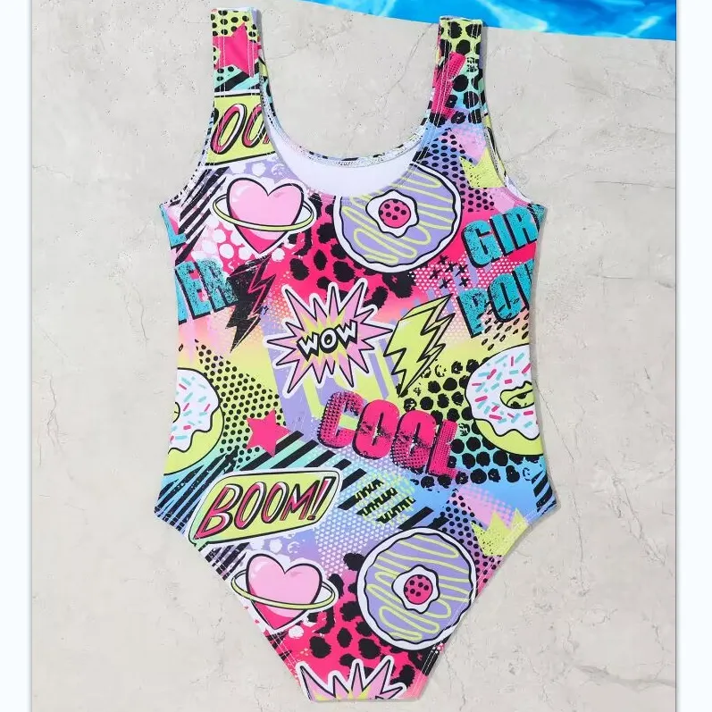 Custom New Design One Piece Letter Print Kids Bikini Baby Girl Cute Bathing Suit