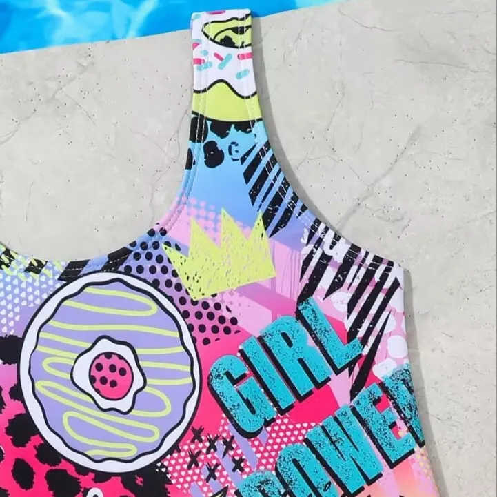 Custom New Design One Piece Letter Print Kids Bikini Baby Girl Cute Bathing Suit