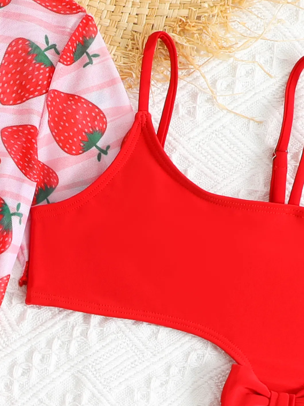 Strawberry Print Irregular Hollow One-Piece Kids Bikini Baby Girl Cute Custom Swimwear