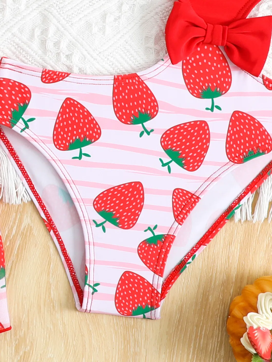Strawberry Print Irregular Hollow One-Piece Kids Bikini Baby Girl Cute Custom Swimwear