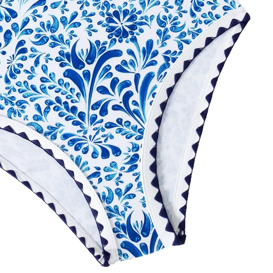 Kids One Piece Printing Bikini with Contrast Binding