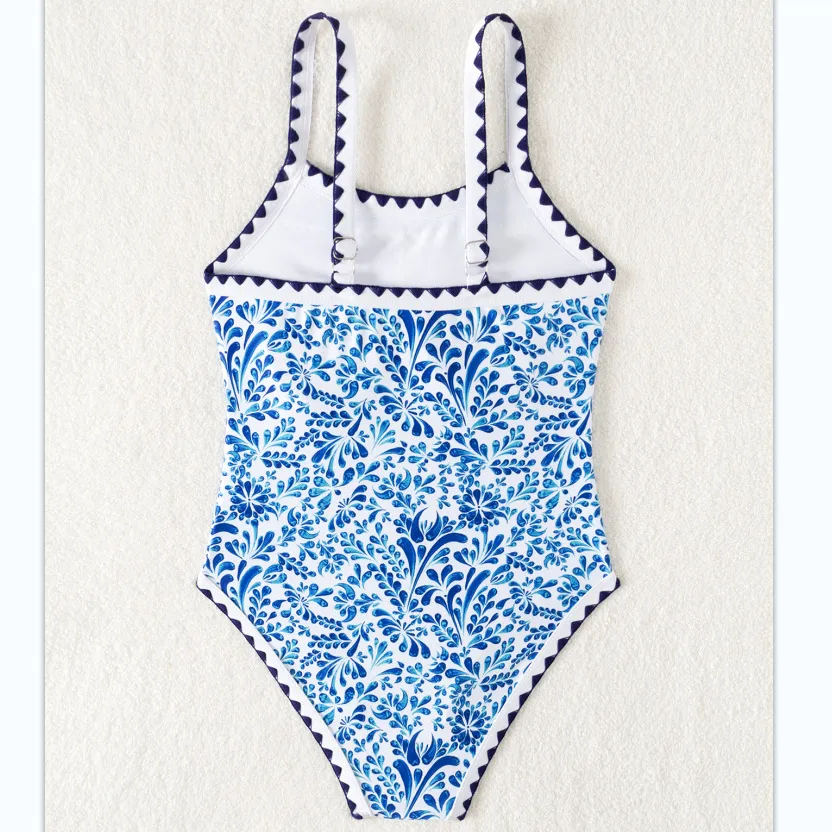 Kids One Piece Printing Bikini with Contrast Binding