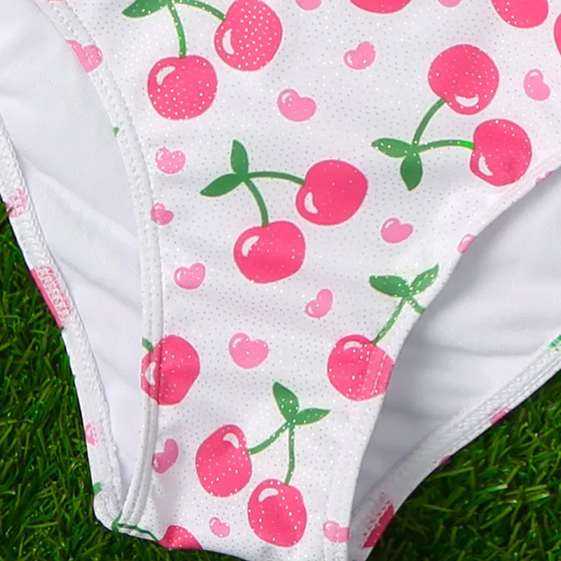 Factory Wholesale Kids High Quality Pink Cherry Printed Cute Two Pieces Children Bikini Swimwear