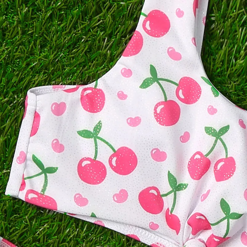 Factory Wholesale Kids High Quality Pink Cherry Printed Cute Two Pieces Children Bikini Swimwear