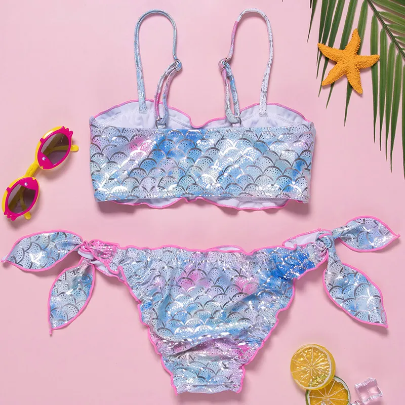 Factory Hot Designer Custom Mermaid Kids Breathable Multicolor Two Pieces Bikini High Quality Children Swimwear