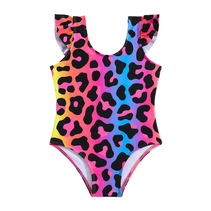 Kids Colorful Leopard Print One Piece Children High Quality Bikini Swimwear with Bow