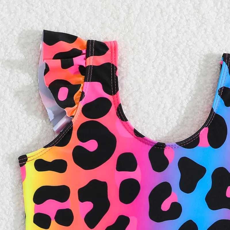 Kids Colorful Leopard Print One Piece Children High Quality Bikini Swimwear with Bow