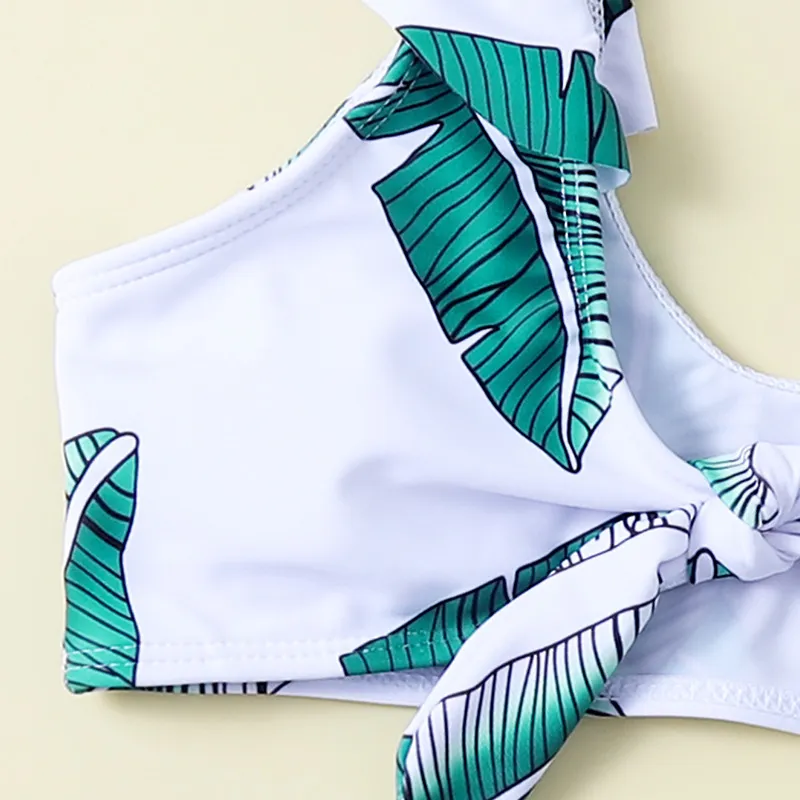 Factory Wholesale Kids Swimsuit Tropical Print Ruffles Custom Two Pieces Children Bikini