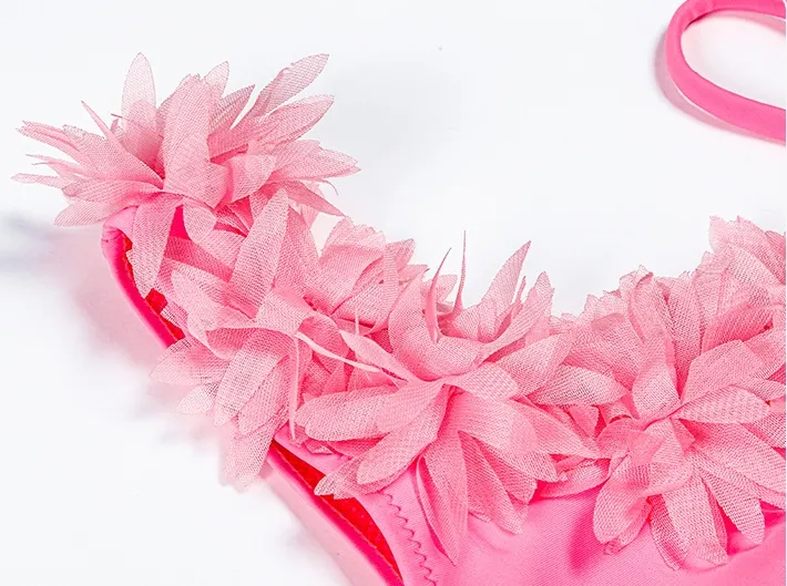 Kids Pink Designer One Shoulder Ruffle Two Pieces High Quality Children Bikini