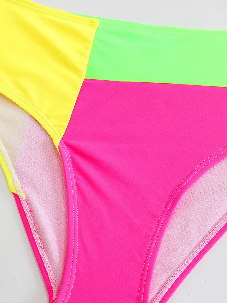Designer High Quality Girl&prime;s Two Pieces Contrast Sport Swimsuit