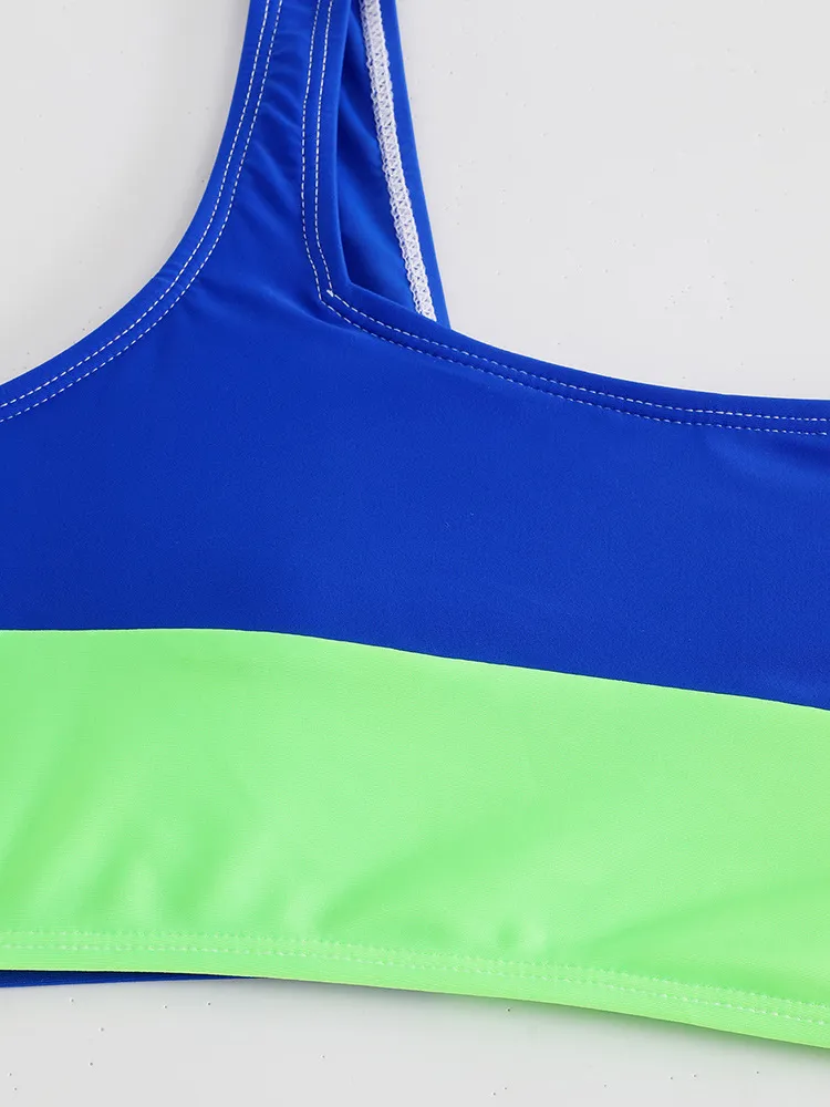 Designer High Quality Girl&prime;s Two Pieces Contrast Sport Swimsuit
