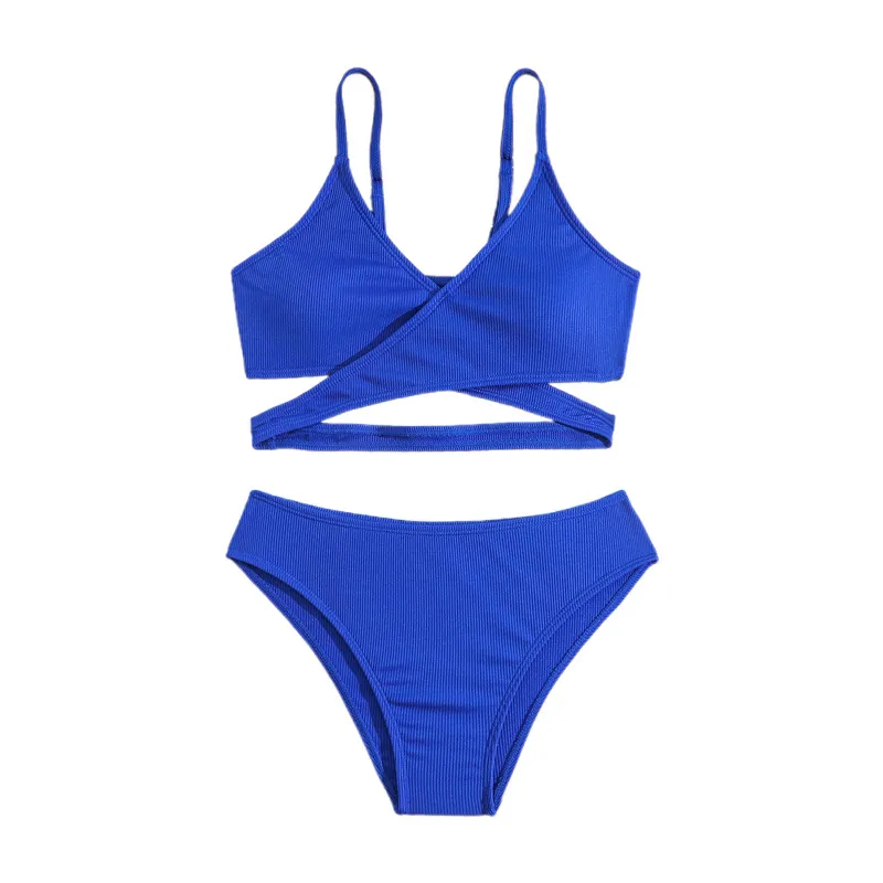 Rib Fabric Cross Hollow Two Pieces Kids Bathing Set