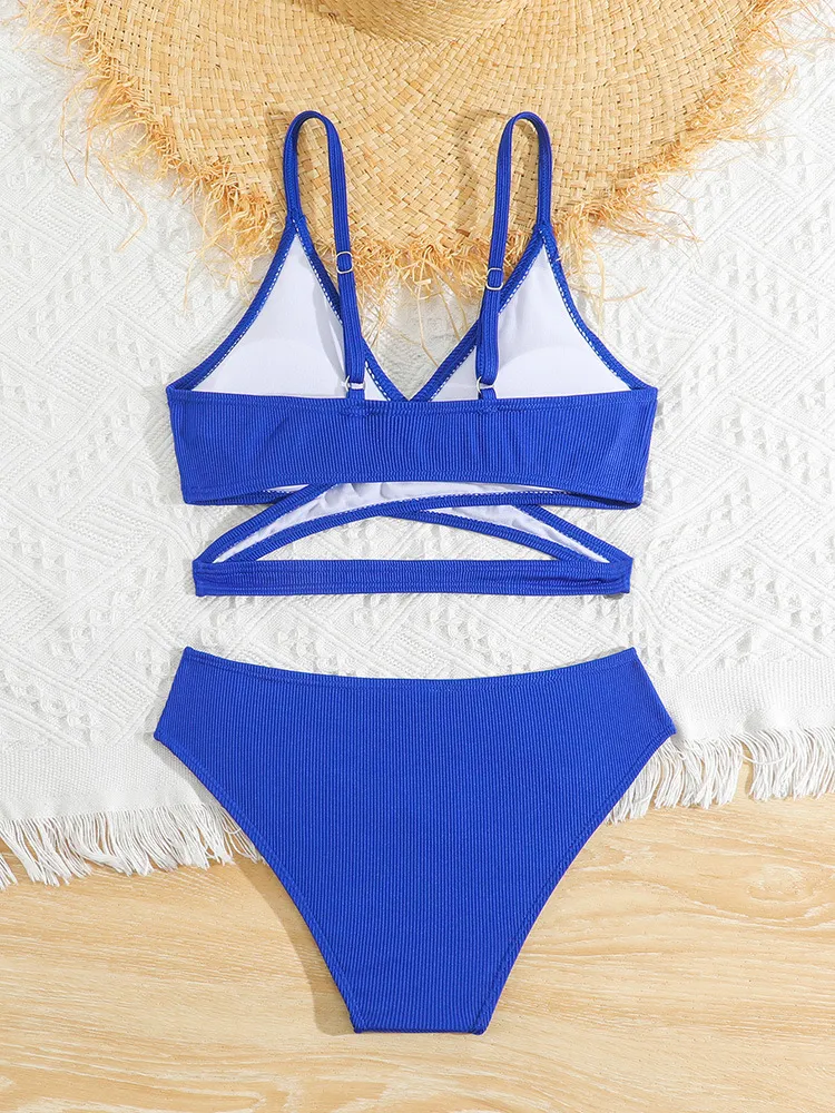 Rib Fabric Cross Hollow Two Pieces Kids Bathing Set