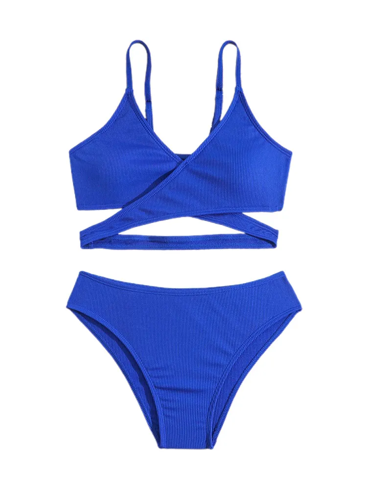 Rib Fabric Cross Hollow Two Pieces Kids Bathing Set