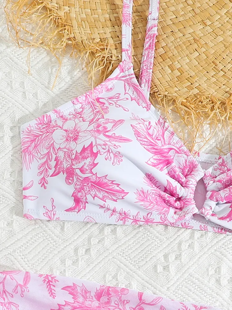 Summer Kids Printed Three Pieces Bikini Set with Mesh Skirt