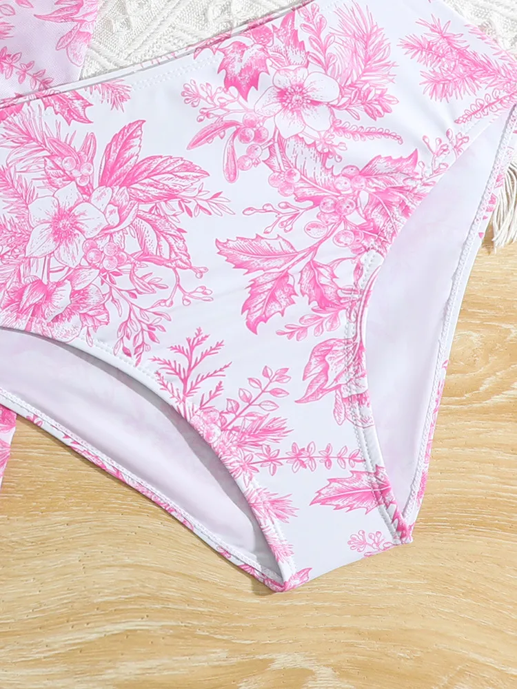 Summer Kids Printed Three Pieces Bikini Set with Mesh Skirt