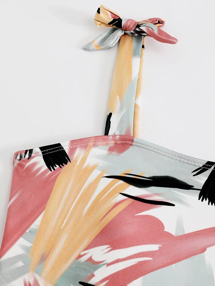 Factory Wholesale Kids One Piece Abstract Printing Swimwear