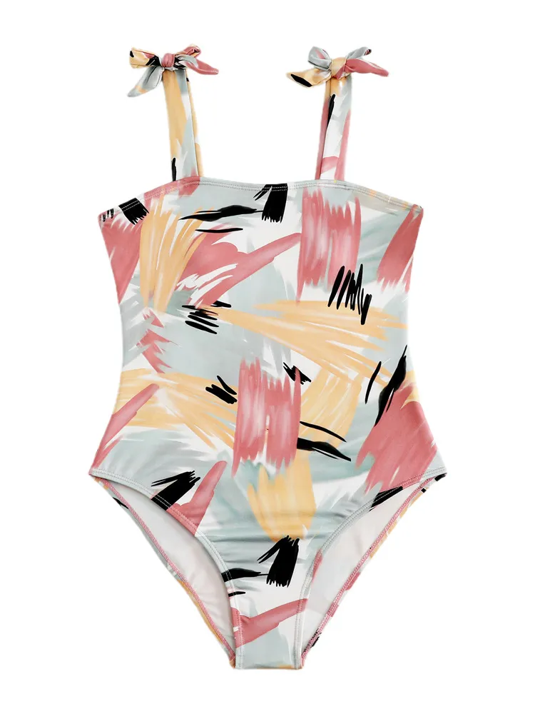 Factory Wholesale Kids One Piece Abstract Printing Swimwear