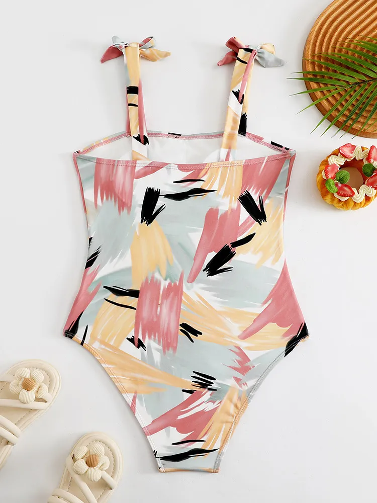 Factory Wholesale Kids One Piece Abstract Printing Swimwear