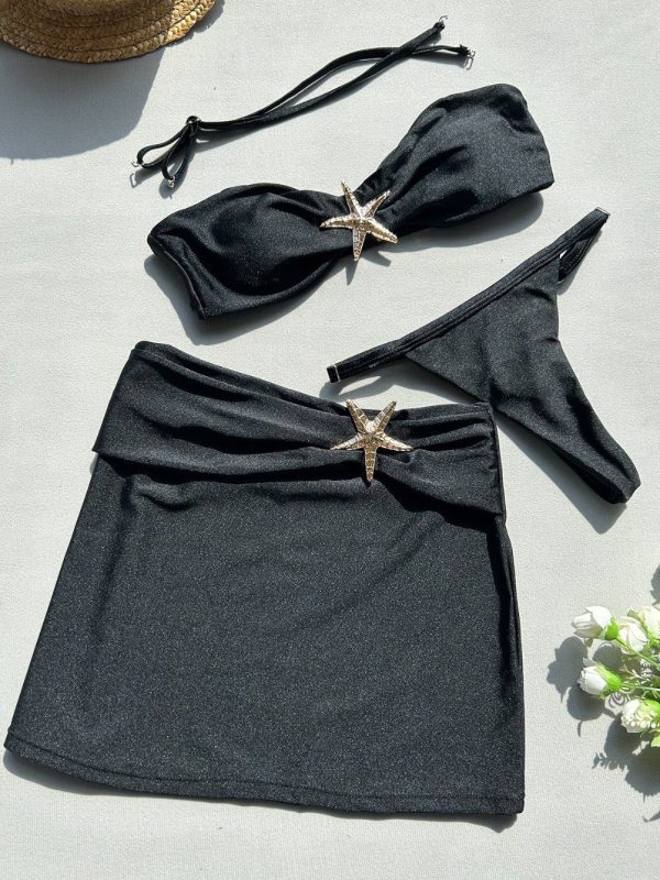 Bandeau Three Pieces Bikini with Starfish Hardware