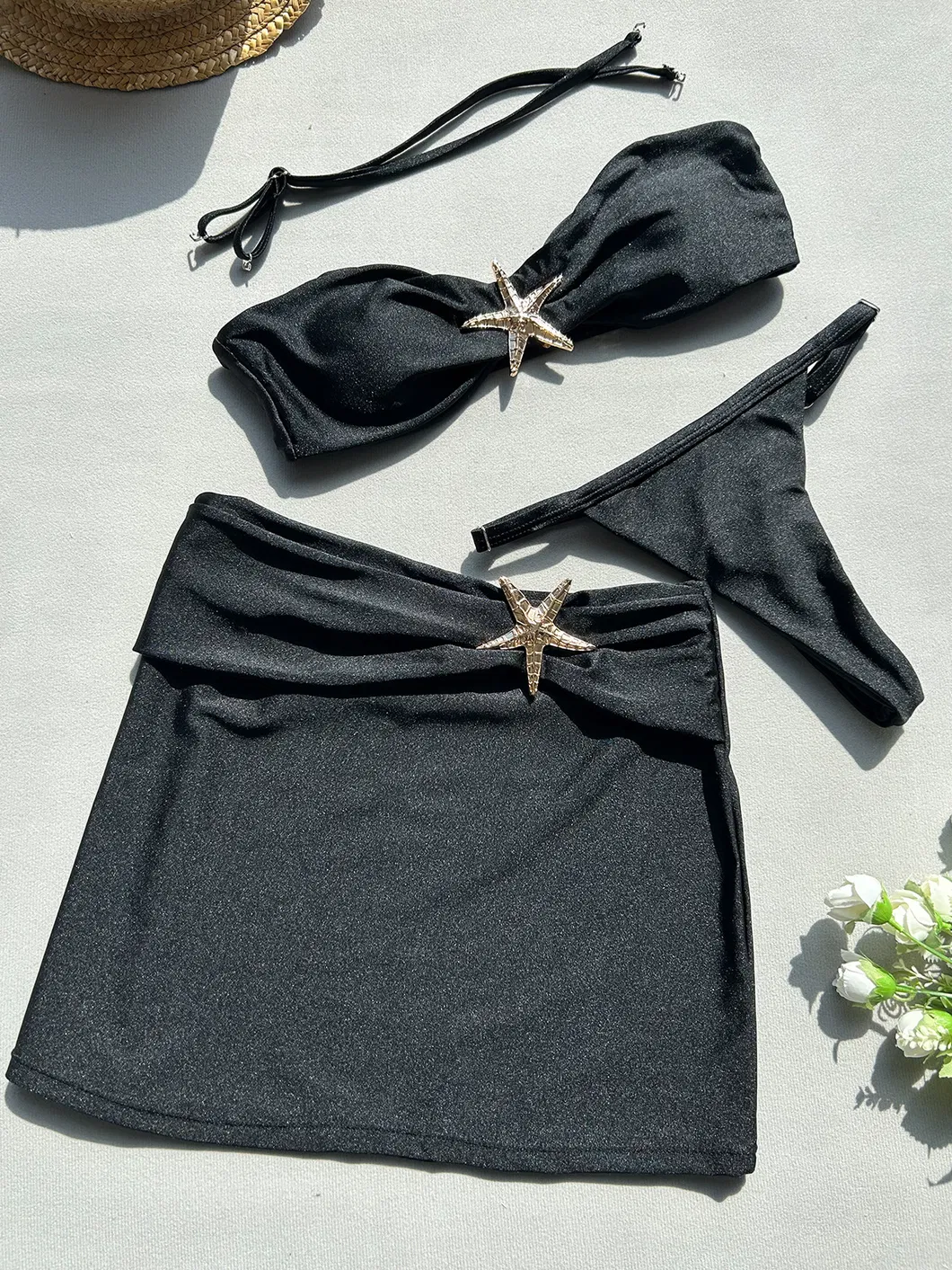 Bandeau Three Pieces Bikini with Starfish Hardware
