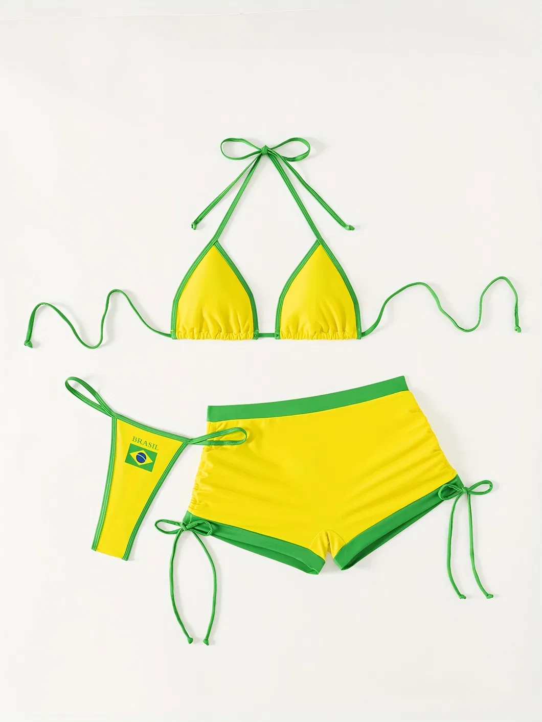 Brazil Letter Printing Three Pieces Swimsuits with Bobyshort