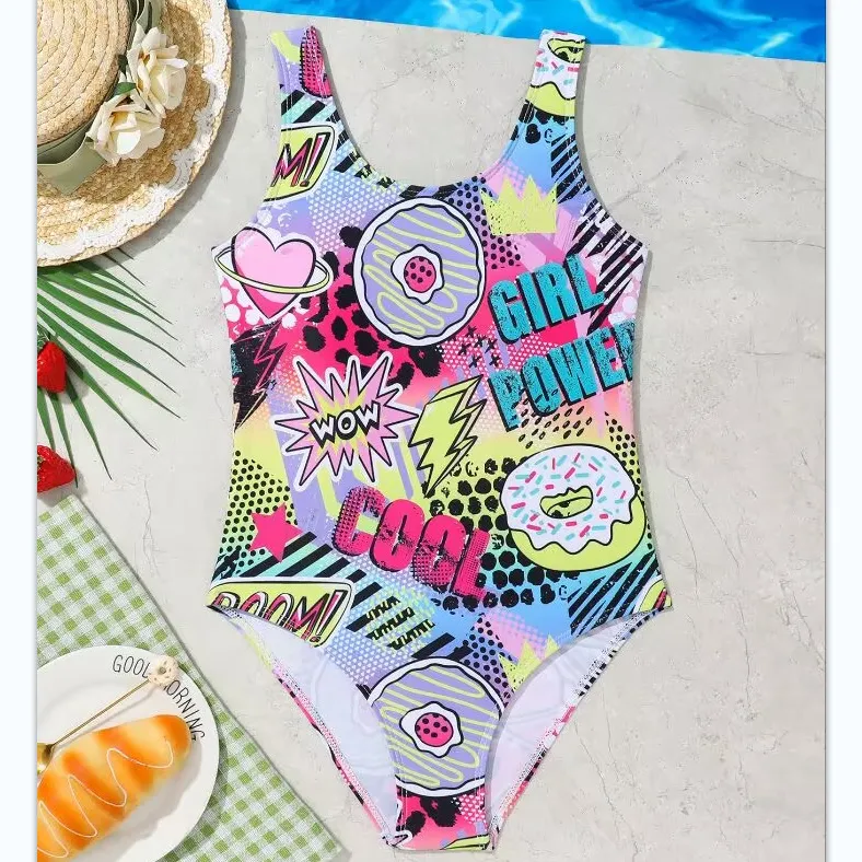 Custom New Design One Piece Letter Print Kids Bikini Baby Girl Cute Bathing Suit