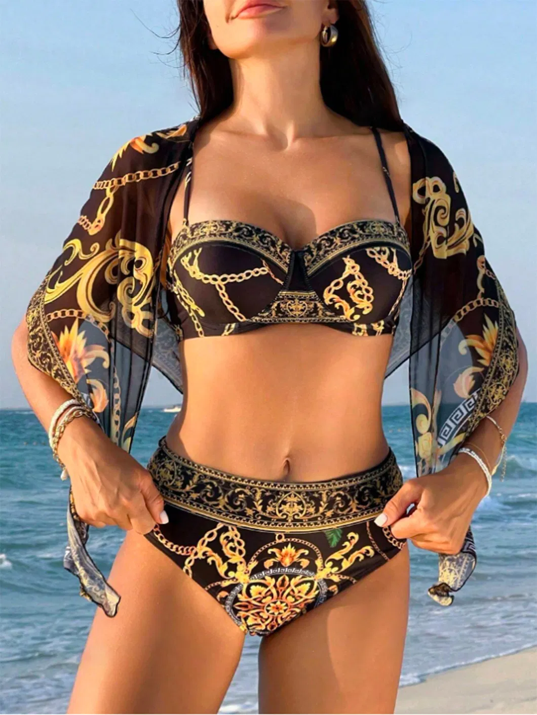 Custom Print Multicolor Three Pieces Bikini Women Swimwear
