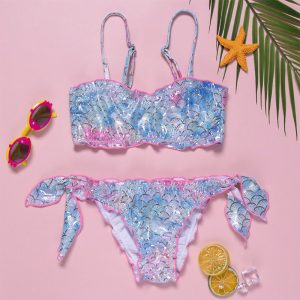 Factory Hot Designer Custom Mermaid Kids Breathable Multicolor Two Pieces Bikini High Quality Children Swimwear