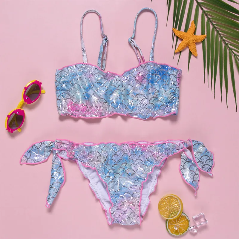 Factory Hot Designer Custom Mermaid Kids Breathable Multicolor Two Pieces Bikini High Quality Children Swimwear