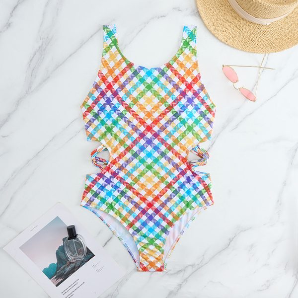 Factory Wholesale Children Colorful Print Cut out Waist One Piece Girl Swimsuit Bathing Suit