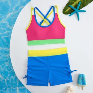 Factory Wholesale Contrast Girl Sport Two Pieces Swimsuit