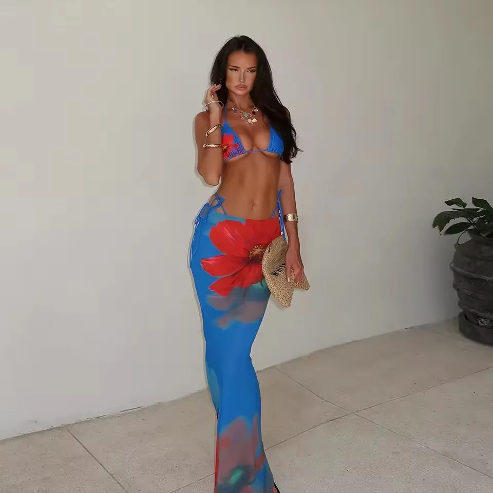 Factory Wholesale Custom Latest Designer Swimsuit Women High Waist Sexy Three Pieces Bikini