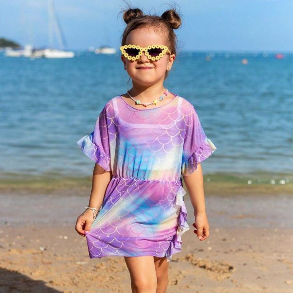 Girl Fish Scale Ruffle Breathable Comfortable High Quality Kids Mesh Summer Clothes Beachwear Swimsuit