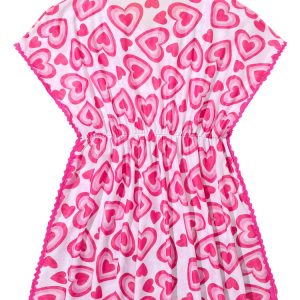 Girls Heart Print Loose Ruffles Cover up