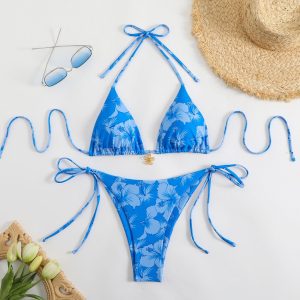 Hibiscus Printing Two Pieces Bikini with Gold Flower Charm