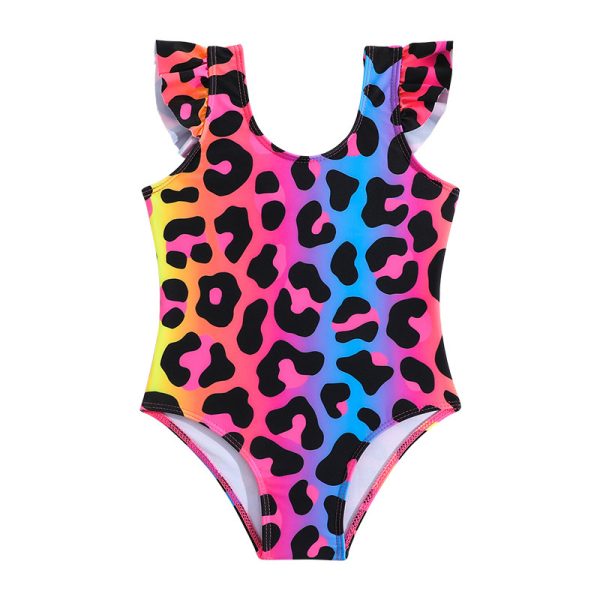 Kids Colorful Leopard Print One Piece Children High Quality Bikini Swimwear with Bow