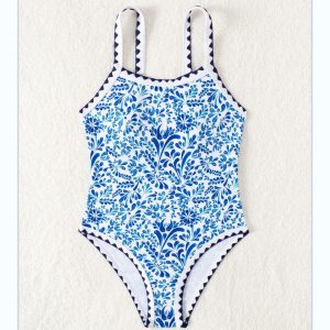 Kids One Piece Printing Bikini with Contrast Binding