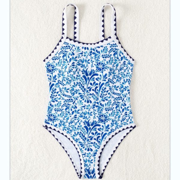 Kids One Piece Printing Bikini with Contrast Binding