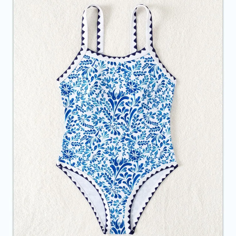 Kids One Piece Printing Bikini with Contrast Binding
