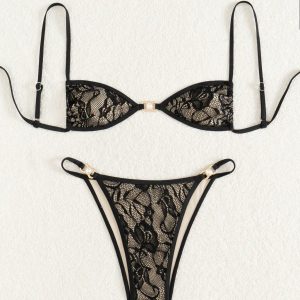 Lace Sexy Two Pieces Bikini with Pearl Charm