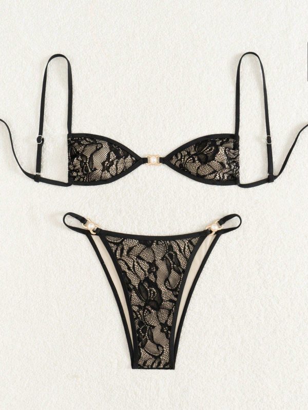 Lace Sexy Two Pieces Bikini with Pearl Charm